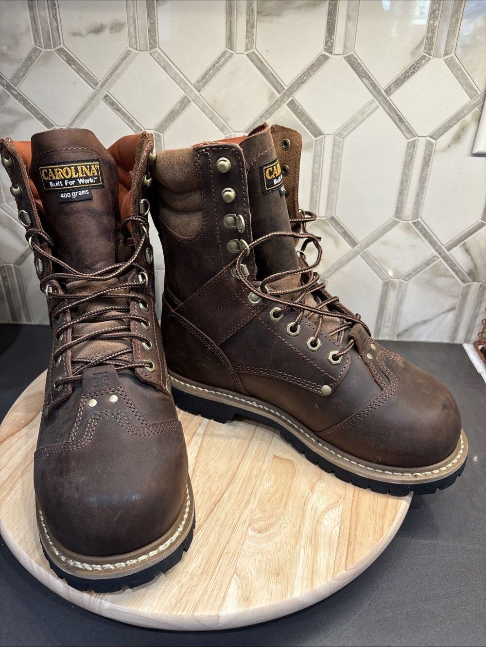 Carolina Waterproof Leather Logger Work Boots Brown Mens Sz 8 3E Wide CA7921